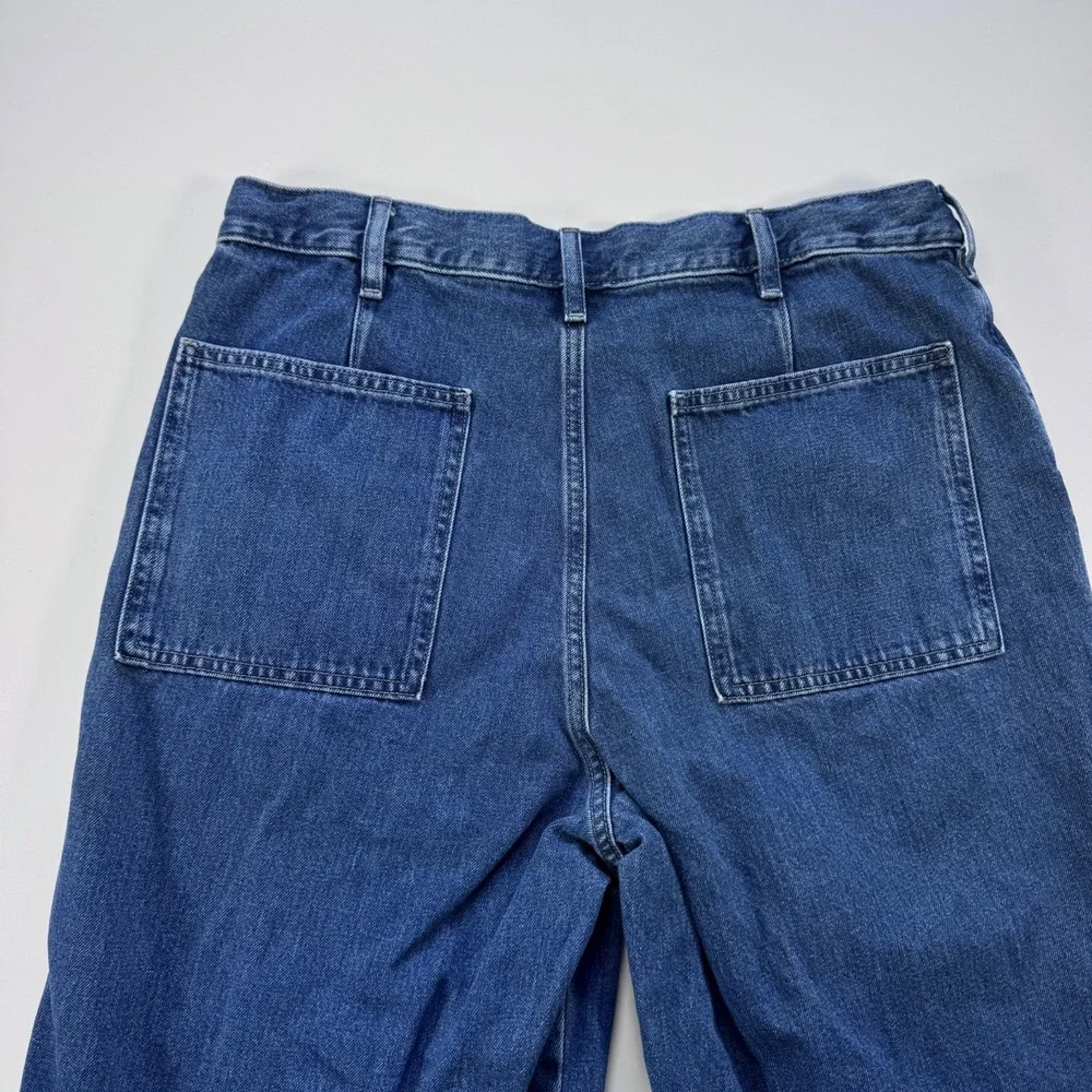 UNIQLO Wide Baggy Tapered Jeans Denim Unisex Large Slash Pockets Loose Blue